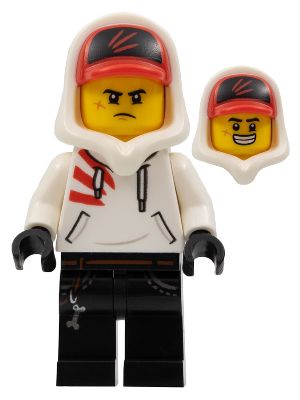 HS004: Jack Davids - White Hoodie with Cap and Hood (Large Smile / Grumpy) | Brickset: LEGO set guide and database Hoodie With Cap, Lego Baseball, Lego People, Lego Man, Lego News, French Vocabulary, Lego Figures, Lego Minifigure, Silly Images