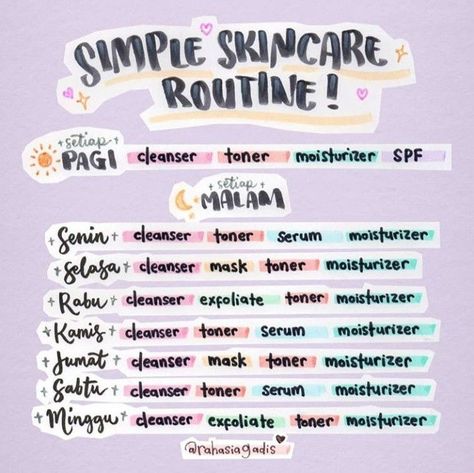 Buat remaja yg binggung kapan aja untuk pake skin careby IG:@rahasiagadis Penjagaan Kulit Korea, Skin Routine Steps, Oily Skin Routine, Skin Care Routine For Teens, Recommended Skin Care Products, Dry Skin Care Routine, Beautiful Skin Care, Night Skin Care Routine, Simple Skincare Routine