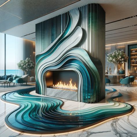 Colorful Fireplace, Ocean Table, Colorful Architecture, Dream House Bedroom, Moroccan Houses, Interior Design Sketchbook, Home Design Living Room, Living Room With Fireplace, Dream House Decor