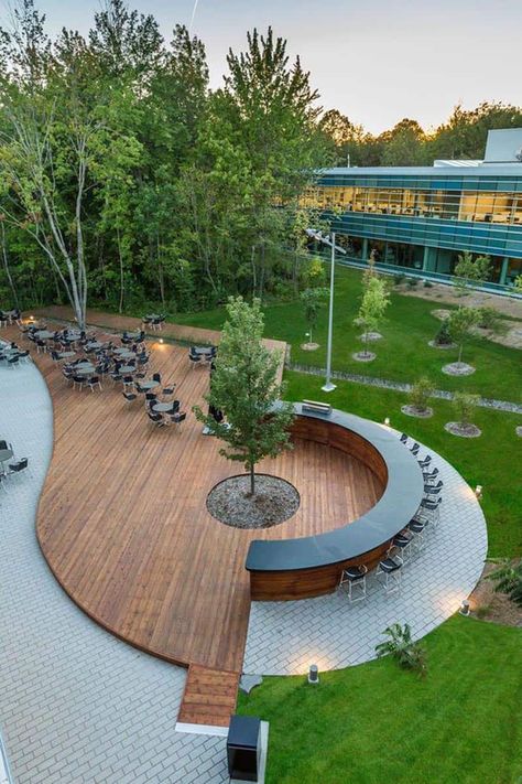 Reinterpreting Nature in Design: 30 Urban Benches that you Instantly Want On Your Street Urban Landscape Design, Wooden Deck, Outdoor Seating Area, Modern Landscape Design, Landscape Design Plans, Landscape Architecture Design, Landscape Plans, Parking Design, Landscaping Tips