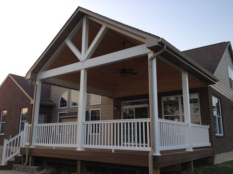 Gable Roof Porch, Front Porch Addition, Porch Kits, Ranch House Exterior, Porch Addition, Building A Porch, Porch Roof, House Deck, Backyard Porch