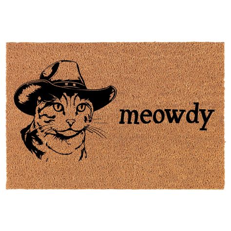 PRICES MAY VARY. High quality 100% natural coir doormat. Slip resistant PVC rubber backing. Coir Doormat Front Door Mat New Home Closing Housewarming Gift Meowdy Cat Funny Howdy Country Cowboy Cat Cute Fall Home Decor, Aesthetic Cat Decor, Cute Door Mat, Fun Door Mats, Funny Door Mats, Fun Doormats, Meowdy Cat, Gifts For Homebodies, New House Gifts