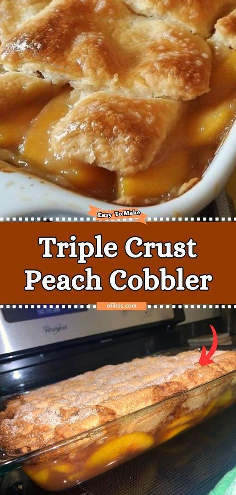 Dive into the comforting warmth of Triple Crust Peach Cobbler, a dessert that takes the classic cobbler to new heights. With not one, but three layers of golden, buttery crust enveloping sweet, spiced peaches, this cobbler is a texture and flavor masterpiece. Serve it warm with a scoop of vanilla ice cream for the ultimate comfort food experience. #PeachPerfection #CobblerCravings #ComfortDessert Triple Crust Peach Cobbler, Oven Peach Cobbler, Can Peach Cobbler, Canned Peach Cobbler Recipe, Peach Cobbler Ingredients, Cobbler Crust, Cobbler Recipes Easy, Fresh Peach Cobbler, Southern Peach Cobbler