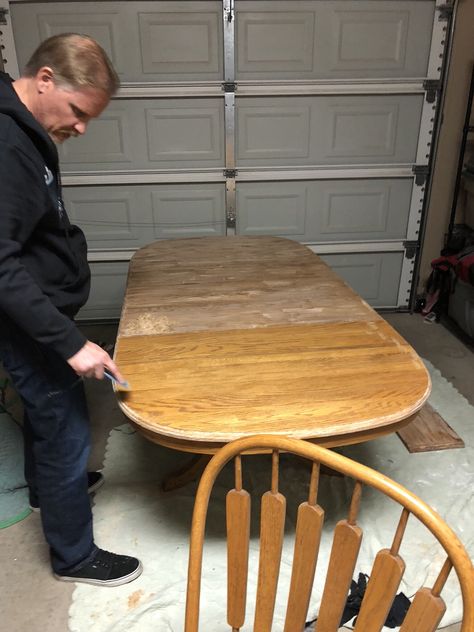 Redone Oak Table, Refurbished Oval Dining Table, Farm Table Redo, Restrain Kitchen Table, Refinish Oval Dining Room Table, Oak Table Makeover Farmhouse, Refurbished Farmhouse Table, Redo Kitchen Table Farmhouse, How To Refurbish A Table