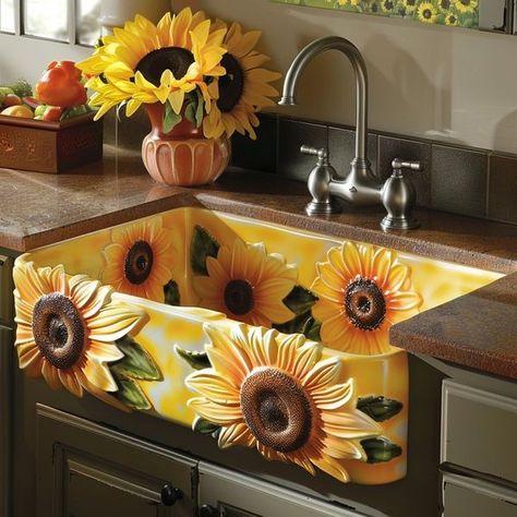 Sunflower Kitchen Ideas, Sunflower Kitchen Decor Ideas, Sunflower Bathroom, Sunflower Room, Boho Style Room, Sunflower House, Sunflower Home Decor, Sunflower Kitchen Decor, Kitchen Peninsula