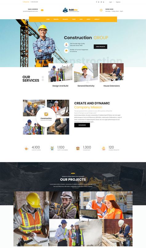 Construction & Building WordPress Theme Website Design Construction, Construction Website Design, Engineering Website, Companies Building, Travel Website Design, Technology Theme, Cold Email, Construction Companies, Header Design