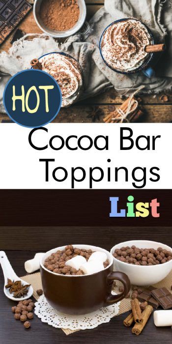 Hot Cocoa Toppings, Chocolate Bar Toppings, Hot Chocolate Toppings Bar, Thanksgiving Recipes Drinks, List Of Lists, Hot Chocolate Toppings, Diy Hot Cocoa, Hot Chocolate Bar, Chocolate Party