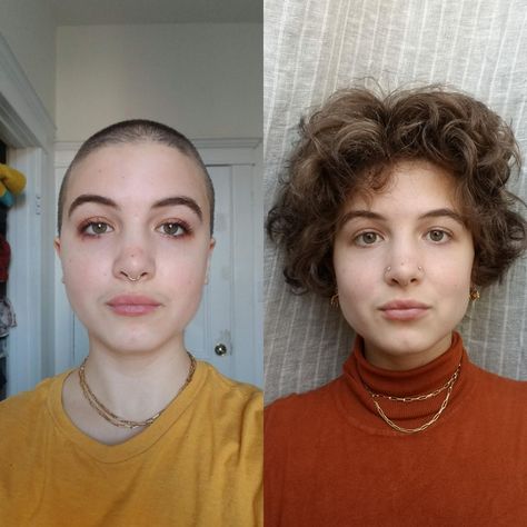 A 8 months hair growth progress!!! I can finally see my natural texture/volume:) Buzzcut Growth, Hair Growth In A Month, Growing Out Buzzcut Hairstyles, Hair Growth Progress, Buzz Cut Women, Shaved Head Women, Buzzed Hair, Buzz Cuts, Really Long Hair