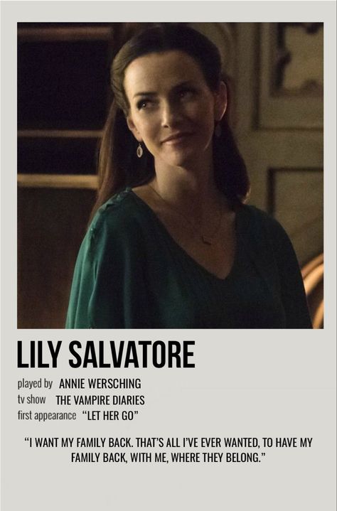 Lily Salvatore Tvd, Lily Salvatore, Tvd Poster, Tvd Art, Tvd Character, Tvd Aesthetic, Paul Wesley Vampire Diaries, Character Posters, The Vampire Diaries Characters