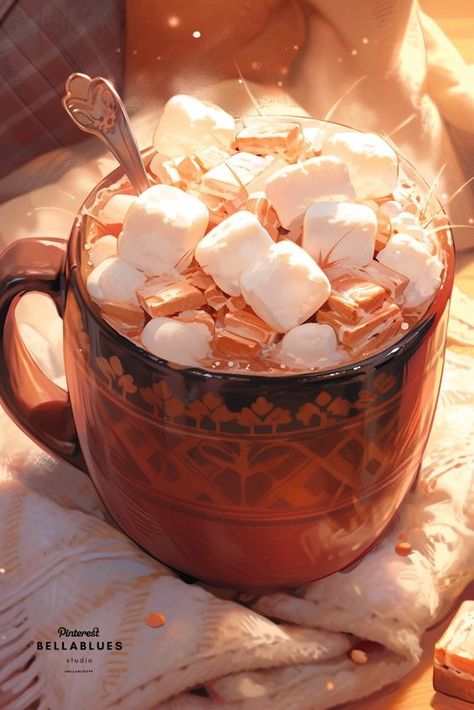 Hot Chocolate Wallpaper Aesthetic, Hot Drink Illustration, Hot Chocolate Wallpaper, Hot Chocolate Illustration, Anime Food Art, Hot Chocolate Drawing, Hot Chocolate Art, Chocolate Drawing, Animated Food