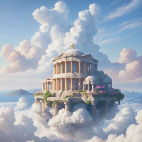 Sky Fantasy Aesthetic, Fantasy Sky Island, City In The Sky Fantasy Art, Sky Castle Fantasy Art, Cloud City Concept Art, Sky Palace Fantasy Art, Fantasy Sky Castle, Sky Ship Fantasy Art, Cloud City Fantasy Art