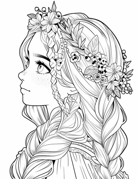 Cute People Coloring Pages, Free Pdf Coloring Pages, Cute Fairy Coloring Pages, Cute Coloring Pages Aesthetic Anime, Lineart To Color, Colouring Pages Cute, Pretty Coloring Pages, Cottagecore Coloring Pages, Coloring Pages People