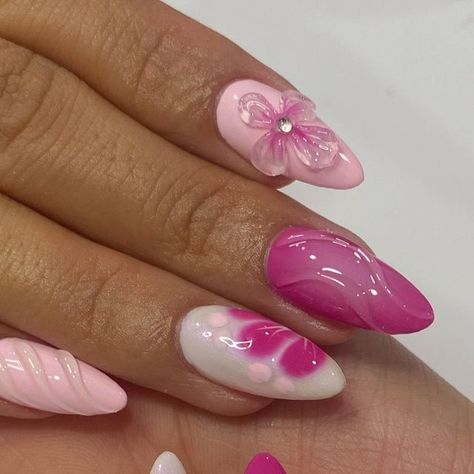 Pink Nails 3d Flowers, Summer Nails Pink Flower, Hot Pink Design Nails, Summery Nails 2024, Pink 3d Flower Nails, Lotus Flower Nails, Pink Flower Nail Designs, Gelx Apres Nails, Gelx Apres Nail Designs