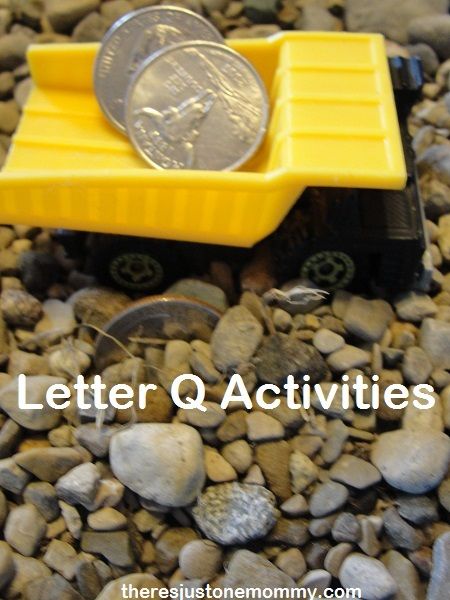 Explore the letter Q with your preschooler with these fun, and easy to set up, activities -- including a quarter hunt with a quarry truck! Quarter Activities For Preschool, Letter Q Sensory Bin, Preschool Letter Q Activities, Q Is For Craft, Q Activities For Preschool, Letter Q Crafts For Preschoolers, Letter Q Activities For Preschool, Letter Q Preschool, Preschool Letter Q