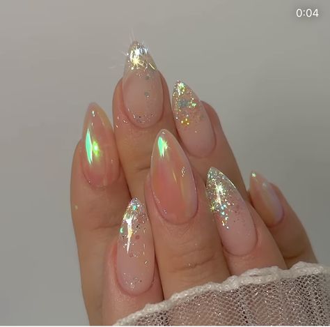 Opalescent Nails, Shattered Glass Nails, Opal Nails, Holo Nails, Wedding Nails Glitter, Art Deco Nails, Pearl Nails, Nail Idea, Christmas Nails Acrylic