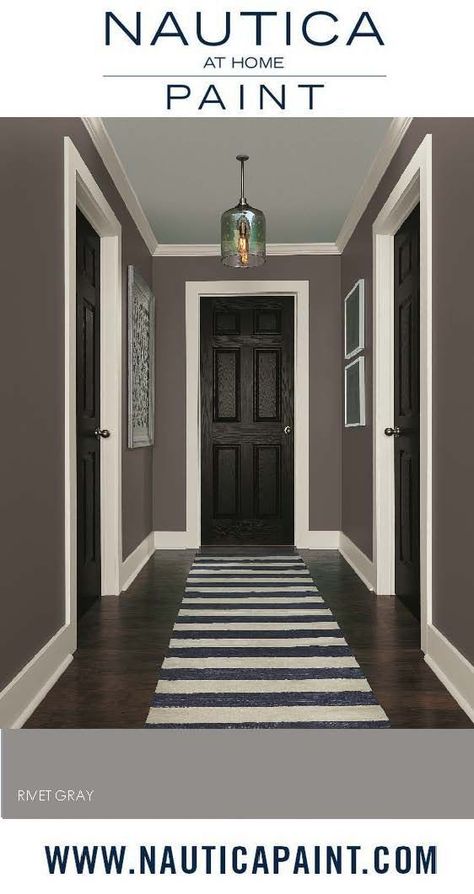 Grey Paint Design Wall, Hallway Wall Colors Paint, Inside House Paint Colors, Indoor House Paint Colors, Hallway Door Colors, Inside Door Colors, Hallway Paint Ideas, Interior Design Grey, Hallway Wall Colors