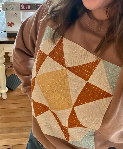 Dress Up a Sweatshirt with a Quilt Block - Quilting Digest Quilt Sweater Pattern, Quilt Block Sweatshirt Diy, Quilted Pullover Pattern, Sweatshirt With Quilt Block, Sweatshirt Quilt How To Make A, Quilted Sweatshirt Jacket Tutorial, Quilt Block On Sweatshirt, Quilted Sweatshirt Diy, Quilt Patch Sweatshirt