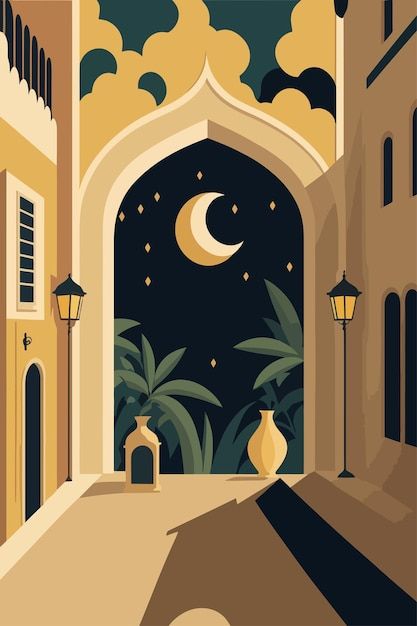 Middle Eastern Illustration, Eid Illustration Design, Ramadan Illustration Art, Islamic Art Background, Mosque Template, Greeting Card Layout, Eid Art, Islam Illustration, Mosque Background