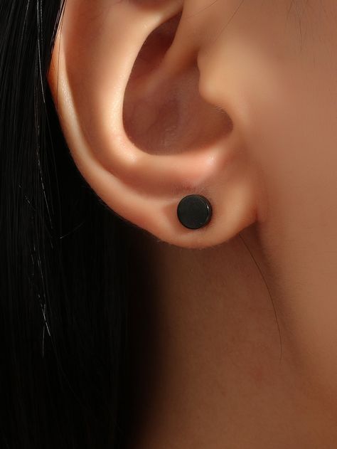 Black Funky Collar  Stainless Steel  Stud Embellished   Jewelry Simple Black Earrings, Black Earings Piercings, Black Piercings Ear, Black Earrings Studs, Ear Piercings Black, Black Piercings, Shein Earrings, Piercings Black, Ear Piercing Studs