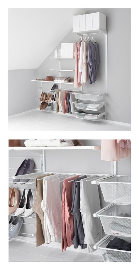 Ikea Algot storage system Ikea Boaxel Closet Ideas, Boaxel Ikea Ideas, Boaxel Ikea, Ikea Closet Ideas, Ikea Boaxel, Ikea Algot Closet, Ikea Closet Doors, Ikea Closet System, Walk In Closet Ikea