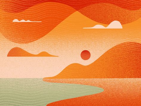 Sunset Design Graphic, Landscape Vector Art, Illustration Gradient, Sunset Design, Sunset Graphic Design, Illustration Landscape, Beach Illustration, Beach Design, Landscape Illustration