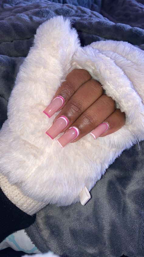 White And Baby Pink Nails, Nail Medium Length, Medium Length Square Nails, Pink Acrylic Nail Designs, Medium Length Nails, Pink Nails Design, Length Nails, Back To School Nails, Prom 2024