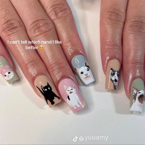 Textured Nails, Cat Nail Designs, Nails Photo, Cat Nail Art, Painted Cat, Chrome Nail Art, 2024 Nails, 2024 Ideas, Hand Painted Cat