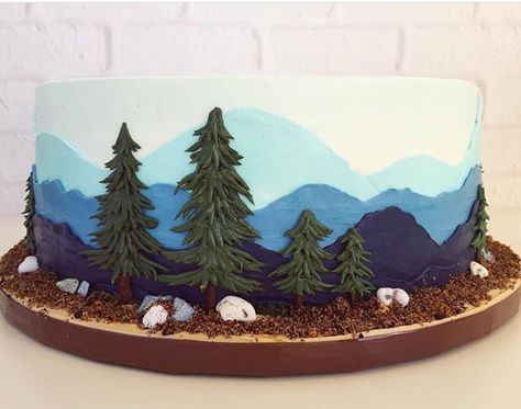 Mountain Cakes, Camping Birthday Cake, Surf Cake, Nature Cake, Camp Birthday, Mountain Cake, Ski Wedding, Mountain Scape, Chocolate Rocks