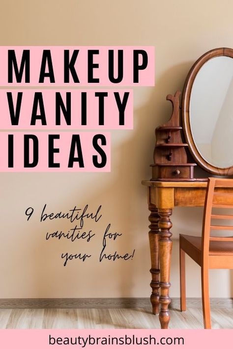 Amazon Makeup Vanity, Make Up Stand Ideas, Make Up Storage Ideas Diy, Small Make Up Station, Makeup Vanities Ideas, Studded Furniture, Cheap Makeup Vanity, Diy Beauty Room, Bathroom Organization Makeup