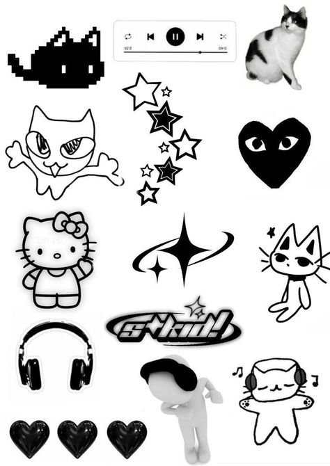 https://pin.it/7KzthAC1C Sketches For Phone Cases, Minimalistic Stickers, Diy Phone Case Design, Hello Kitty Crafts, Scrapbook Printing, Sketchbook Cover, Black And White Stickers, Scrapbook Book, Collage Phone Case