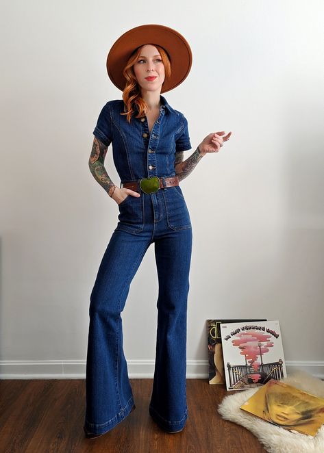 All Denim Jumpsuit, 70s Jumpsuit Outfit, 70s Denim Jumpsuit, 70s Outfits Women, Denim Jumpsuit Outfit, 70s Jumpsuit, 70s Inspired Outfits, 70s Clothing, Jumpsuit Fitted