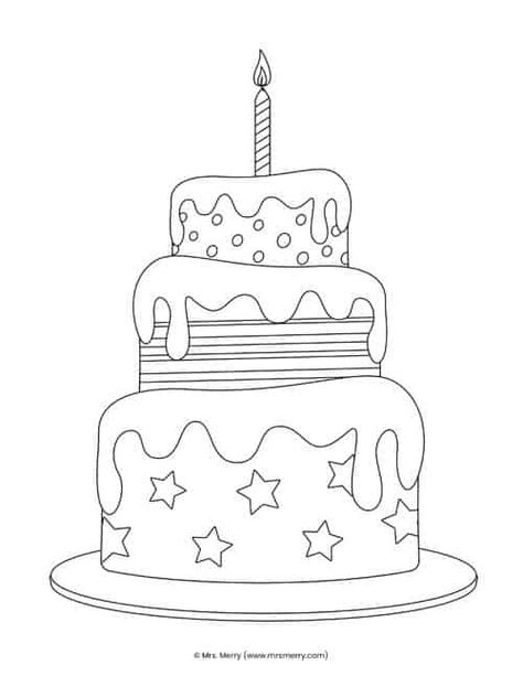 Cake Coloring Pages, Coloring Birthday Cards, Cake Coloring, Cartoon Birthday Cake, Templat Kotak, Happy Birthday Drawings, Diy Cake Topper Birthday, 37 Birthday, Happy Birthday Coloring Pages