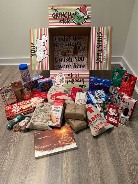 Care Package For Deployed Husband, Gifts For Deployed Soldiers, Deployment Anniversary Care Package, Monthly Care Package Ideas, Calendar Squares Deployment, Christmas Care Package For Family, Holiday Care Package Ideas, Deployment Christmas Care Packages, Christmas Deployment Box Ideas