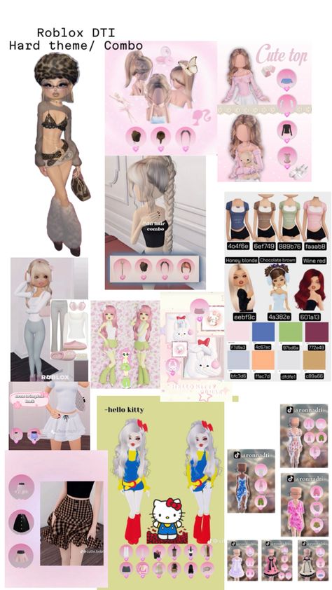 Roblox Dress to İmpress Hard theme/Combo Hard Dti Theme, Roblox Dress, Honey Blonde, Wine Red, Cute Tops, Dress To Impress, Hello Kitty, Blonde, Kitty