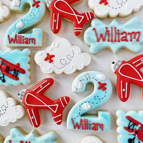 Airplane Cookies 2nd Birthday, Planes 2nd Birthday Party, Airplane Fourth Birthday, Airplane Themed Second Birthday, 2nd Airplane Birthday Party, Airplane Macaron, Airplane Theme Cookies, Two Fly Birthday Cookies, Airplane Cookies 1st Birthday