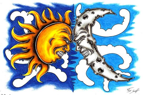 Sun vs moon by TayGriff.deviantart.com on @DeviantArt Sun Vs Moon, Star Tattoo Designs, Star Tattoo, Animation Sketches, Moon Poster, Sun Moon Stars, Dark Art Drawings, Star Tattoos, Star Art