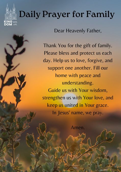 This prayer is a heartfelt reminder of the blessings we share as a family and the strength we draw from our unity. It encapsulates our daily hopes for love, protection, and divine guidance, anchoring us in faith and filling our home with peace and understanding.   #family #protection #kingdomwife Prayer For Peace In The Family, Family Prayers For Unity, Prayer For Peace And Strength, Prayer For My Family Protection, Family Prayers For Blessings, Prayer For Protection For Family, Prayers For Family And Friends, Prayer For Family Protection, Prayer For Family And Friends