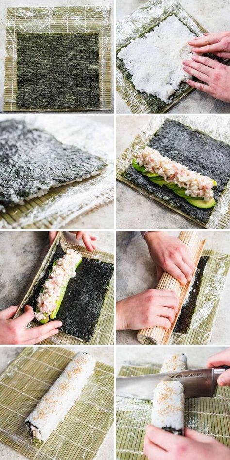 This California Roll is the perfect recipe for making restaurant-worthy sushi at home with real crab meat, avocado, and authentic sushi rice. Homemade Sushi Rolls, Sushi Fillings, Rice Paper Recipes, Healthy Sushi, Sushi Ingredients, Sushi Roll Recipes, Fried Spring Rolls, Seasoned Rice Vinegar, Sushi At Home