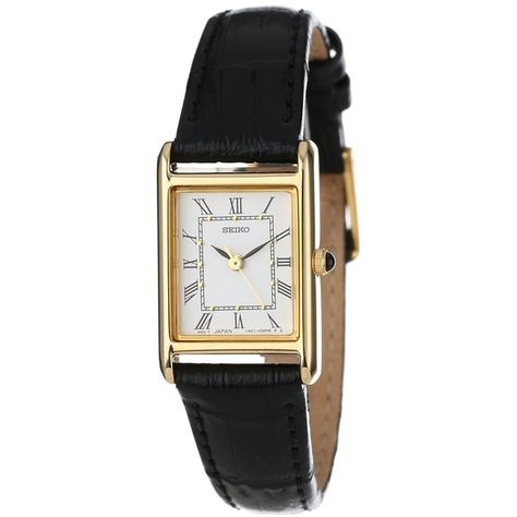 Seiko Women's SXGN42 Gold-Tone and Black Leather Strap Watch ($84) ❤ liked on Polyvore featuring jewelry, watches, accessories, gold tone jewelry, seiko watches, seiko wrist watch, seiko and gold tone watches Tank Watch, Mens Sport Watches, Accessories Gold, Leather Strap Watch, Seiko Watches, Modern Outfits, Chic Boutique, Men Necklace, Vintage Watches