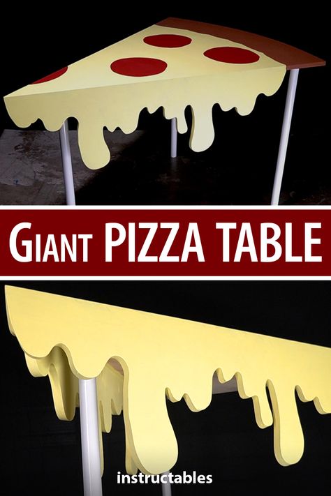 Food Stools, Pizza Decorations, Orange Vbs, Diy Table Design, Pizza Table, Cheese House, Creative Woodworking Ideas, Food Room, Project Graduation