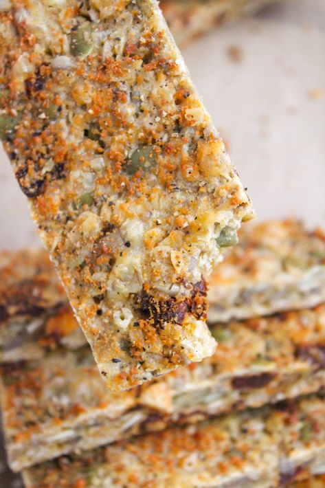 Diy Savory Snacks, Vegetable Bars Recipe, Savory Snack Bars, Savory Bars Recipes, Savory Granola Recipe, Savory Protein Bars, Savory Granola Bars, Savoury Protein Snacks, Vegan Savoury Snacks