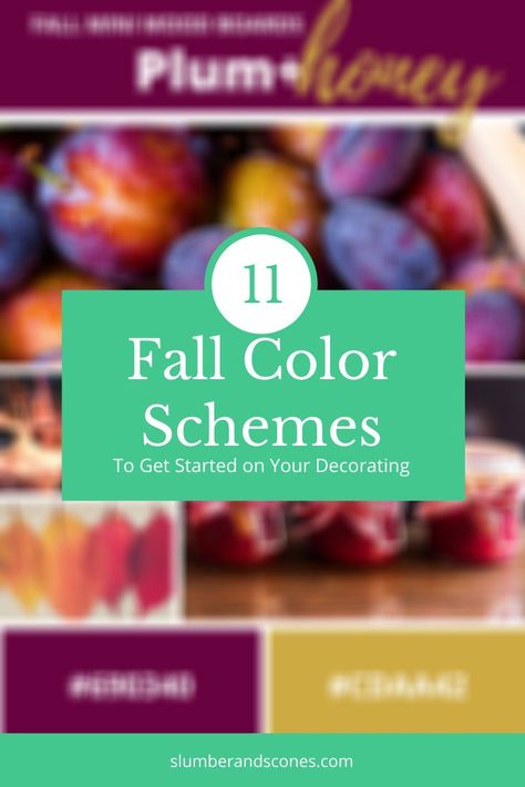 Get started on decorating your home for fall with these 11 different color pairings, inspired by the changing leaves and cozy comforts of the autumn season. Each color scheme comes with a mini mood board for fall inspiration, and a selection of decor pieces to start your collection. #falldecor #falldecorating #fallcolors Fall Party Color Schemes, Fall 2024 Decor Color Trends, Bright Fall Color Palette, Fall Front Steps, Teal Fall Decor, Fall Color Combos, Fall Color Palettes, Fall Color Pallet, Fall Color Combinations