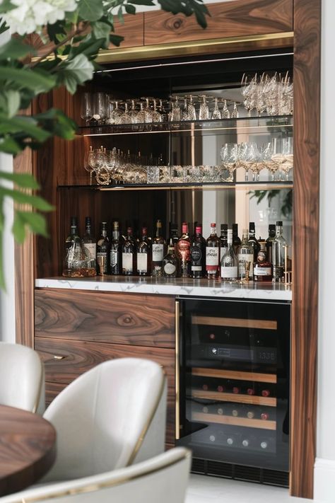 5 Tips for Designing the Perfect Home Bar Home Office With Bar Area, Hidden Cocktail Bar, Contemporary Basement Bar, Turning Dining Room Into Bar, Bar Shelf Lighting Ideas, Closet Dry Bar Ideas, Small Indoor Bar Ideas, Built In Bar Next To Fireplace, Barware Display Ideas