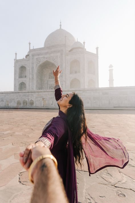 Taj Mahal is in Agra India. It’s one of the Wonders of the World. Pre Wedding Shoot Taj Mahal, Taj Mahal Photoshoot Ideas, Poses With Taj Mahal, Taj Mahal Pics Ideas, Taj Mahal Pre Wedding Shoot, Poses Near Taj Mahal, Agra Picture Ideas, Tajmahal Photoshoot Couple, Taj Mahal Poses For Women