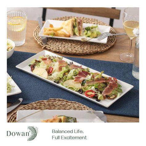 AmazonSmile | DOWAN Porcelain Rectangular Serving Plates - 14.5 Inches White Rectangle Plates Large Serving Platters Serving Dishes Dinner Plates for Meat, Appetizers, Dessert, Sushi, Party, White, Set of 4: Platters Rectangular Serving Plate, Rectangle Plates Table Setting, Chips Appetizer, Music Birthday Party, Dessert Sushi, Pasta Chips, Modern Cake, Rectangle Plates, Party Restaurant