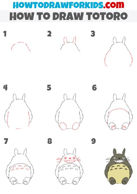 Draw Totoro, Totoro Drawing, Doodle Art For Beginners, City Life Photography, Drawing Guides, How To Draw Steps, Easy Drawing Tutorial, Drawing Tutorials For Kids, Drawing Step