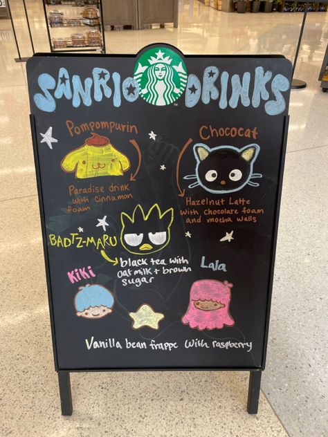 photo credits: jessicavmichel on insta and vsco Starbucks Drinks Hello Kitty, Sanrio Starbucks Drink, Starbucks Board Ideas, Sanrio Starbucks, Vanilla Bean Frappe, Starbucks Drink Menu, Café Starbucks, Starbucks Secret Menu Recipes, Cold Starbucks Drinks