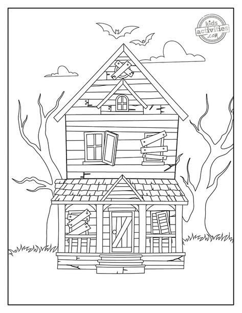 Spooky Haunted House Drawings, Haunted House Drawing Ideas, Simple Haunted House Drawing, Scary House Drawing, Haunted House Drawing Easy, Haunted House Sketch, Halloween House Drawing, Easy House Drawing, Easy Haunted House