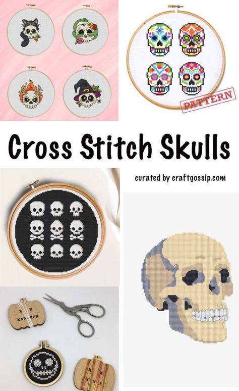 I’ve shared most of my collected Halloween cross stitch patterns already, but I did see this cool skull pattern from LoveCrafts that I wanted to share so I de... Skull Stitch Pattern, Bones Cross Stitch, Skulls Cross Stitch Patterns, Cross Stitch Skull Pattern, Small Skull Cross Stitch Pattern, Skeleton Cross Stitch Pattern, Skull Cross Stitch Pattern, Skull Cross Stitch, Cross Stitch Skull