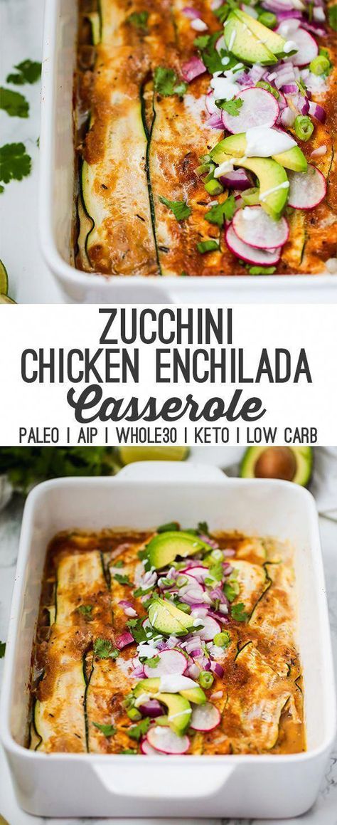 This zucchini chicken enchilada casserole has all of the enchilada flavors without the grains or dairy! It's easily made in one dish and is paleo, whole30, keto, and AIP with modifications. #whole30 #paleo #lowcarb #aip #healthy #healthydinner #keto #whole30recipes Aip Enchiladas, Casserole Enchilada, Aip Dinner, Zucchini Chicken, Zucchini Enchiladas, Paleo Menu, Unbound Wellness, Keto Thanksgiving, Whole30 Keto